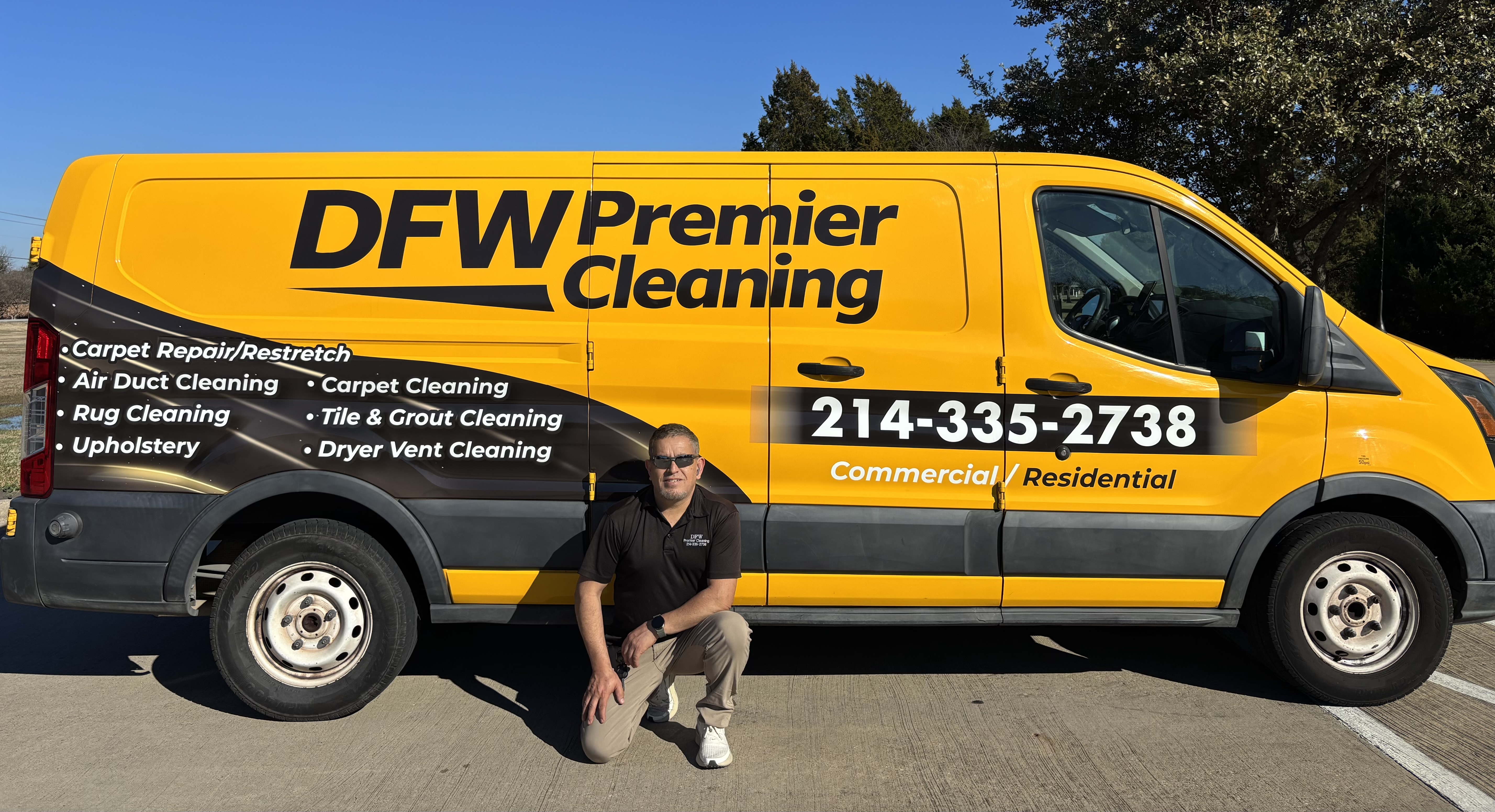 DFW Premier Cleaning owner and service van